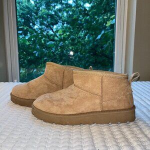 PrettyLittleThing Sand Faux Suede Cleated Mini Ankle Boots